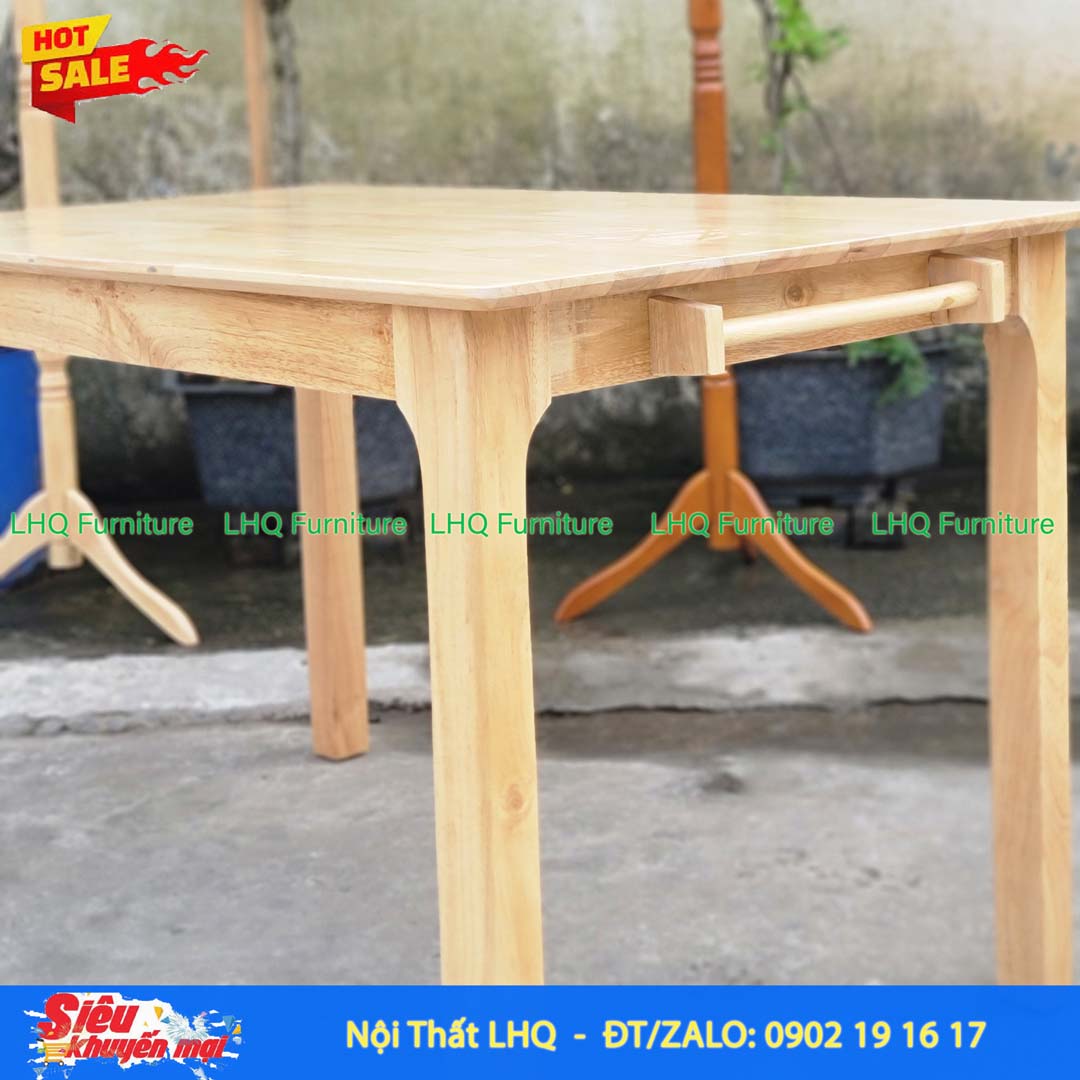 Bàn ăn gỗ chân vuông 1m6 gỗ cao su tự nhiên hiện đại, bền đẹp