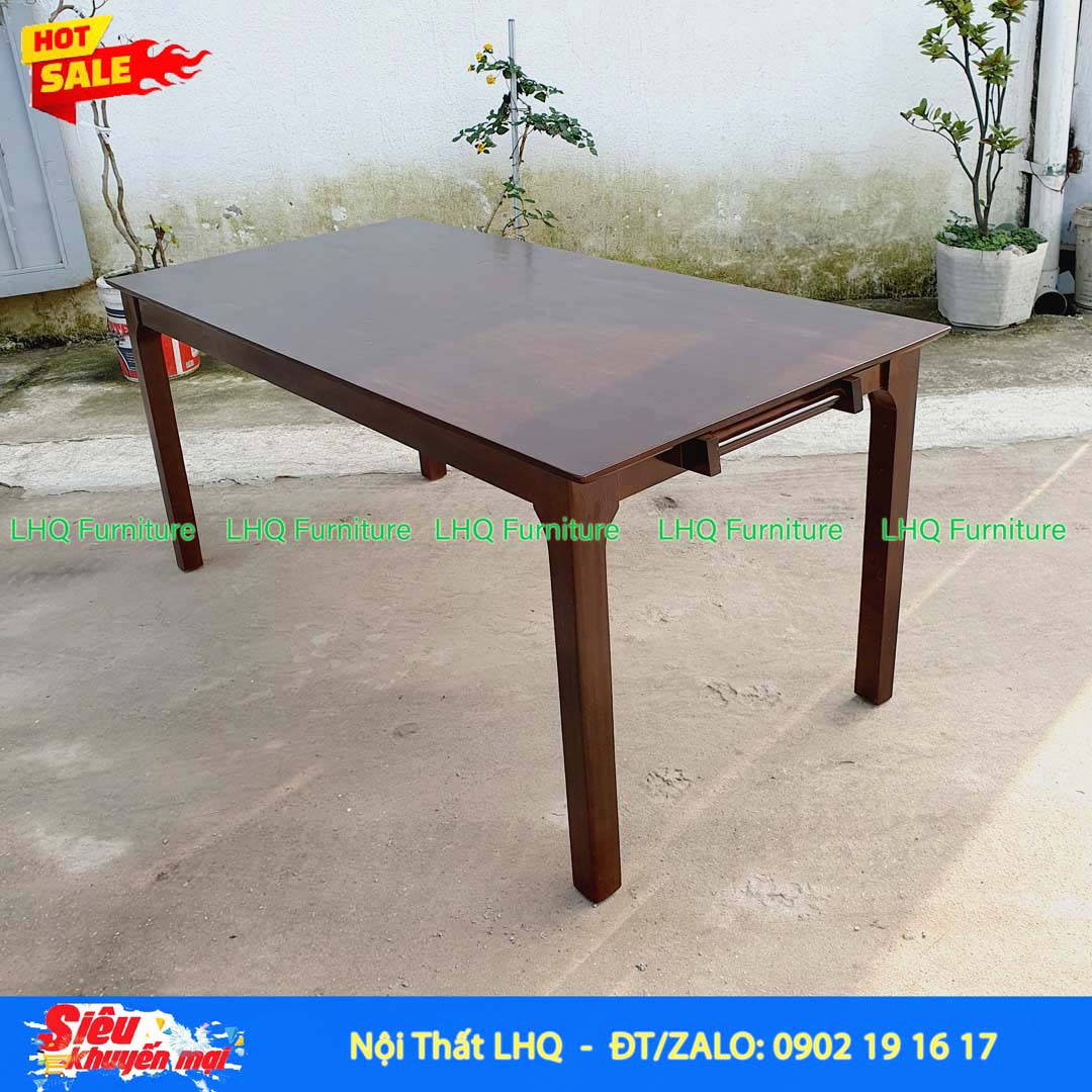 Bàn ăn gỗ chân vuông 1m6 gỗ cao su tự nhiên hiện đại, bền đẹp