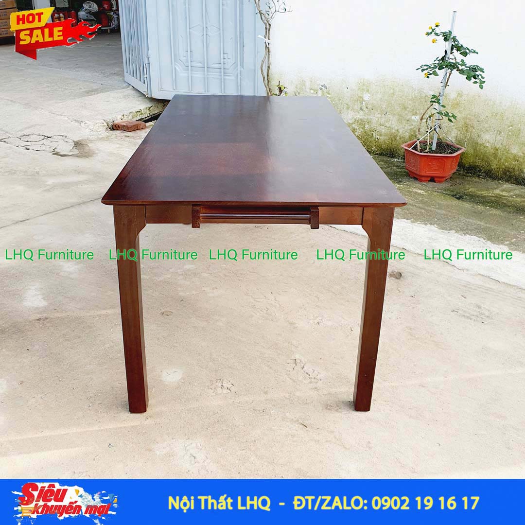 Bàn ăn gỗ chân vuông 1m6 gỗ cao su tự nhiên hiện đại, bền đẹp