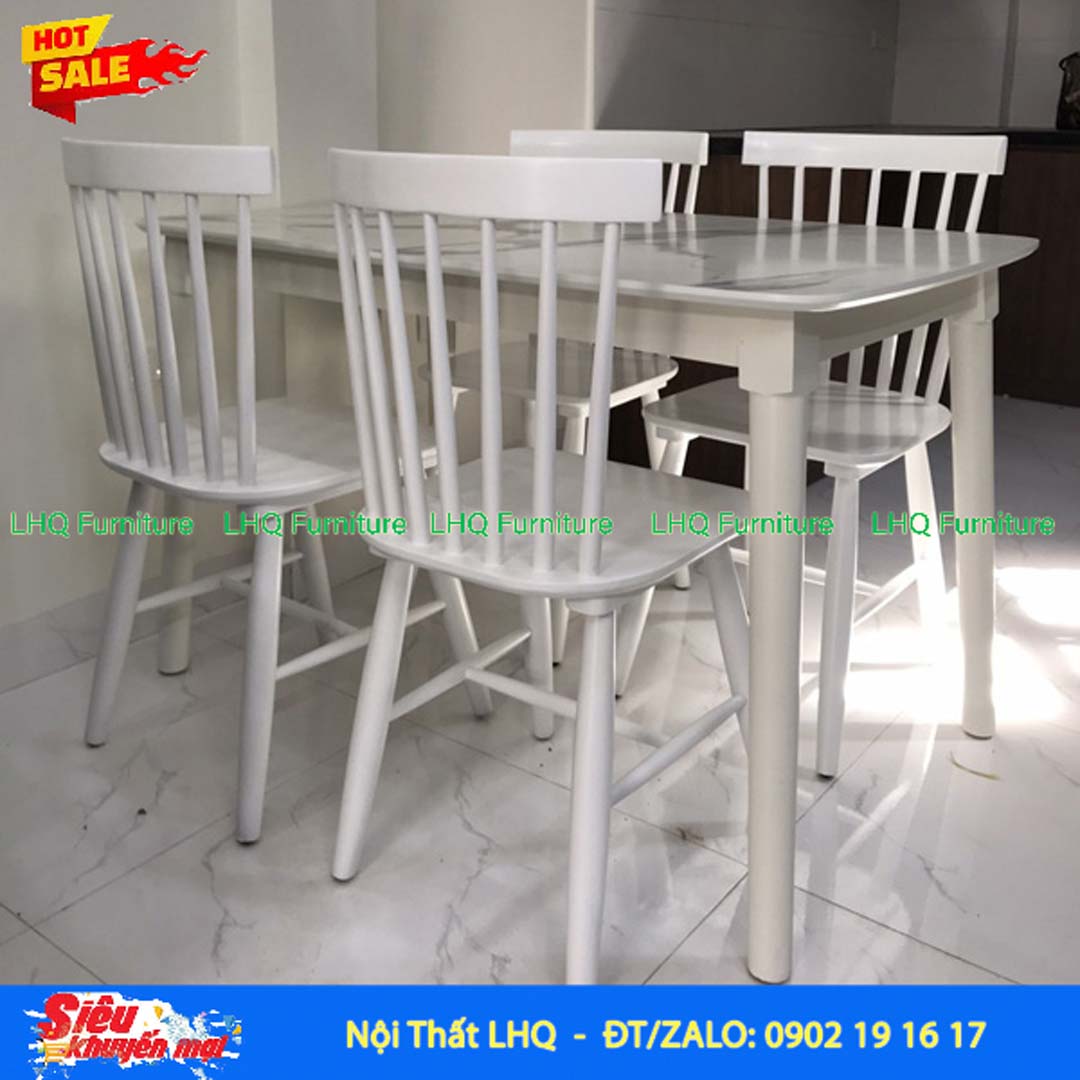 Bộ bàn ăn 4 ghế 7 nan mặt giả đá 1m2 – 3 màu lựa chọn