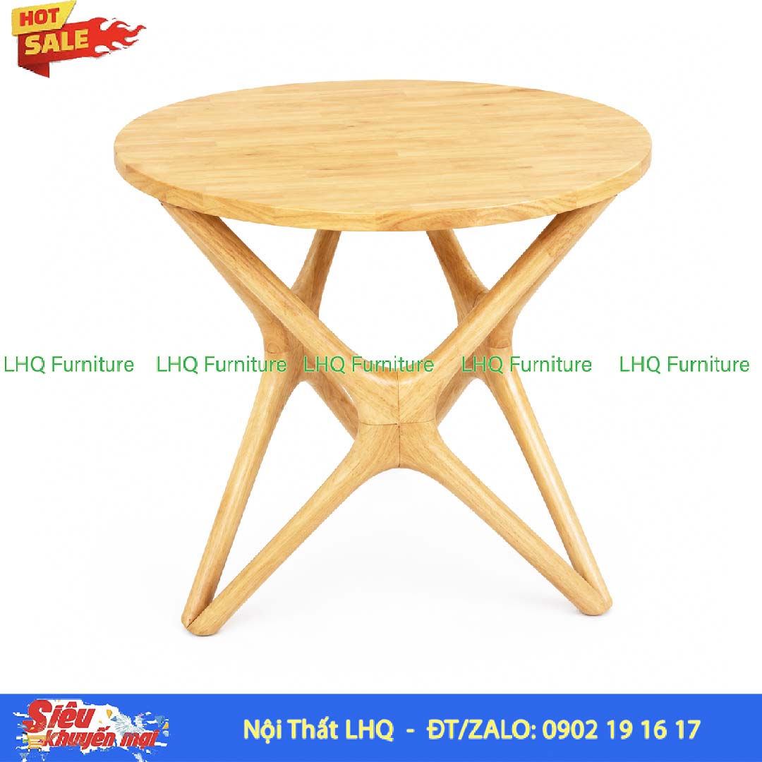Bàn Cafe Chân Sao Gỗ Cao Su Tự Nhiên D60cm