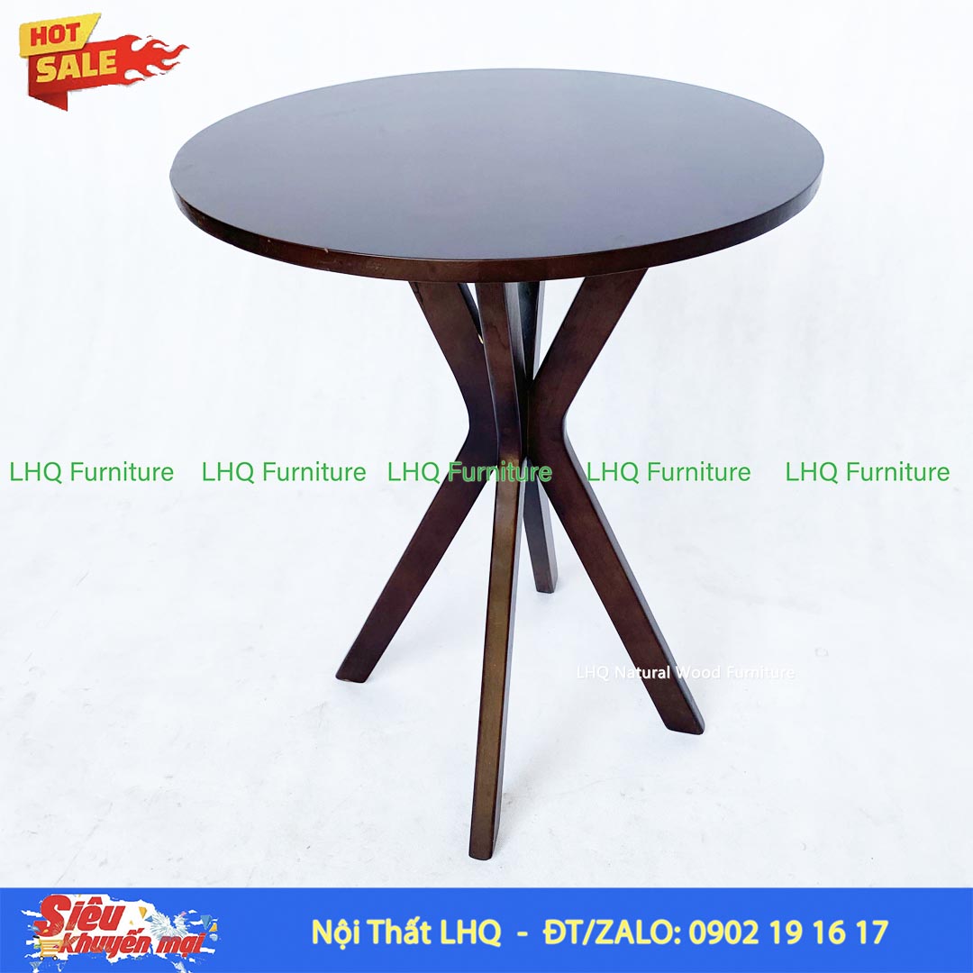 Bàn Cafe Chân Chụm Tròn Gỗ Cao Su Tự Nhiên 60cm
