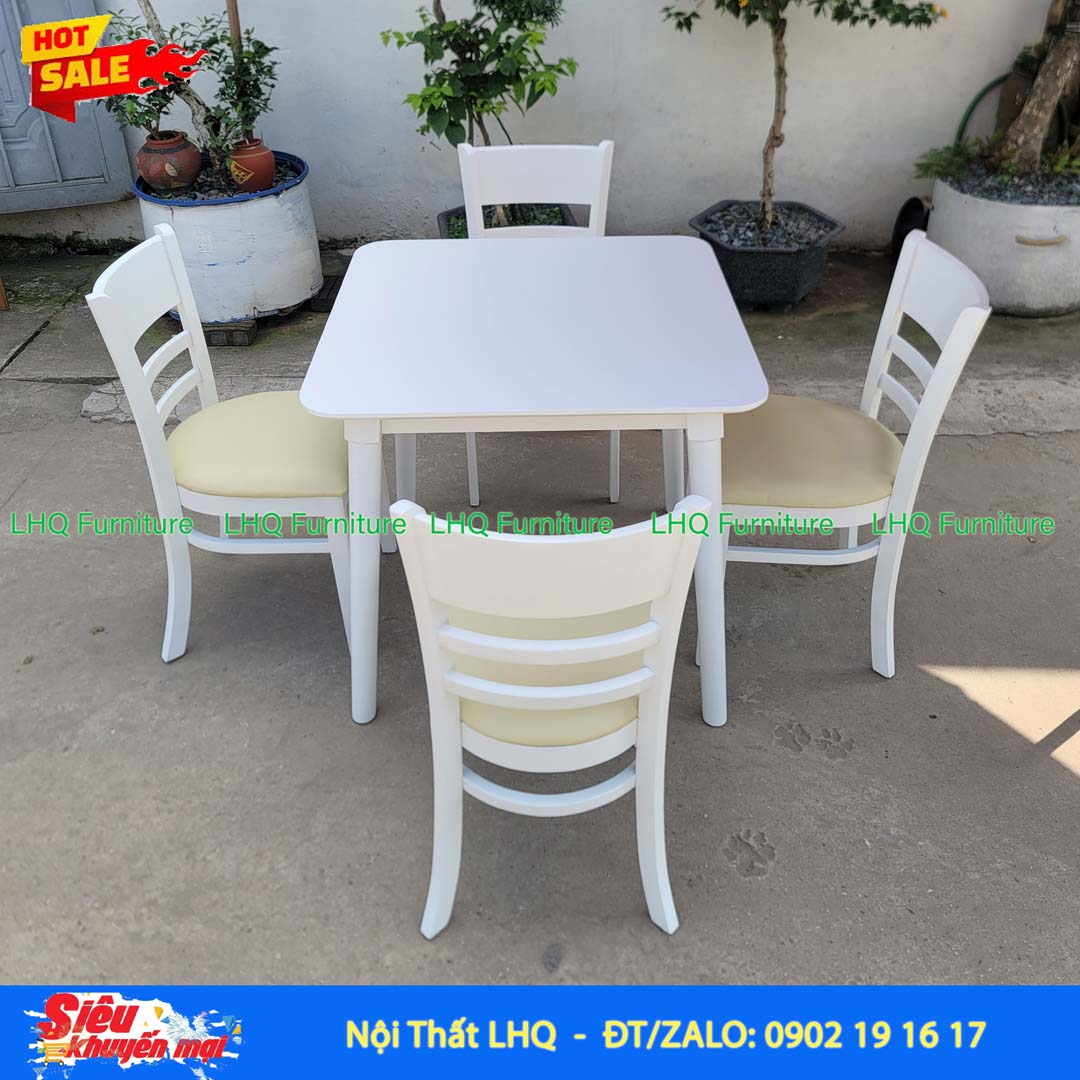 Bộ Bàn Ăn Vuông 80 4 Ghế Cabin – Gỗ Cao Su Tự Nhiên