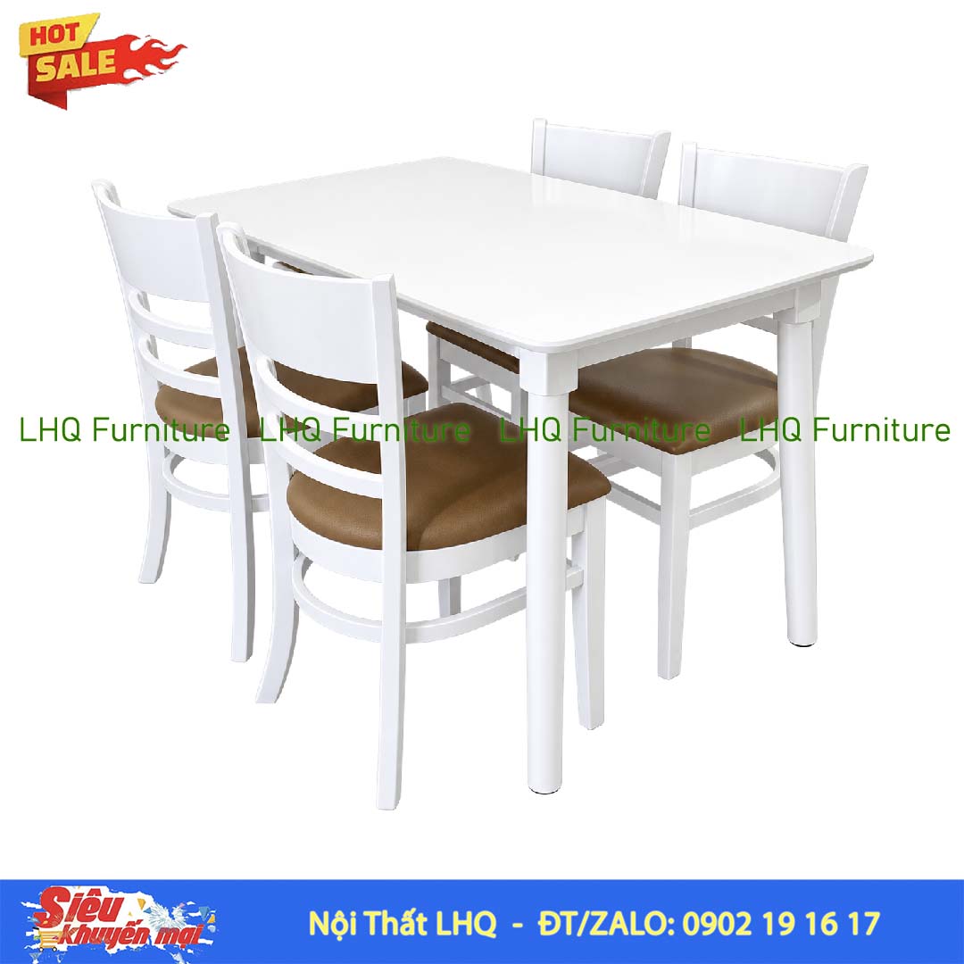Bộ Bàn Ăn 1m2 4 Ghế Cabin Nệm – Gỗ Tự Nhiên
