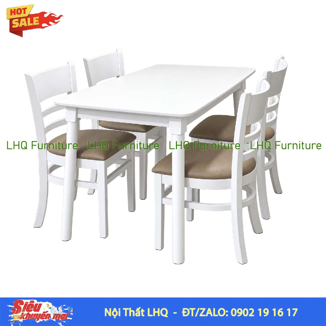 Bộ Bàn Ăn 1m2 4 Ghế Cabin Nệm – Gỗ Tự Nhiên