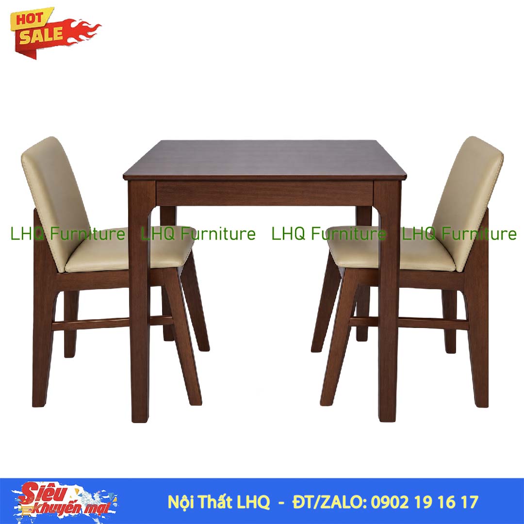 Bộ Bàn 2 Ghế Obama – Bàn Vuông 80cm Gỗ Cao Su