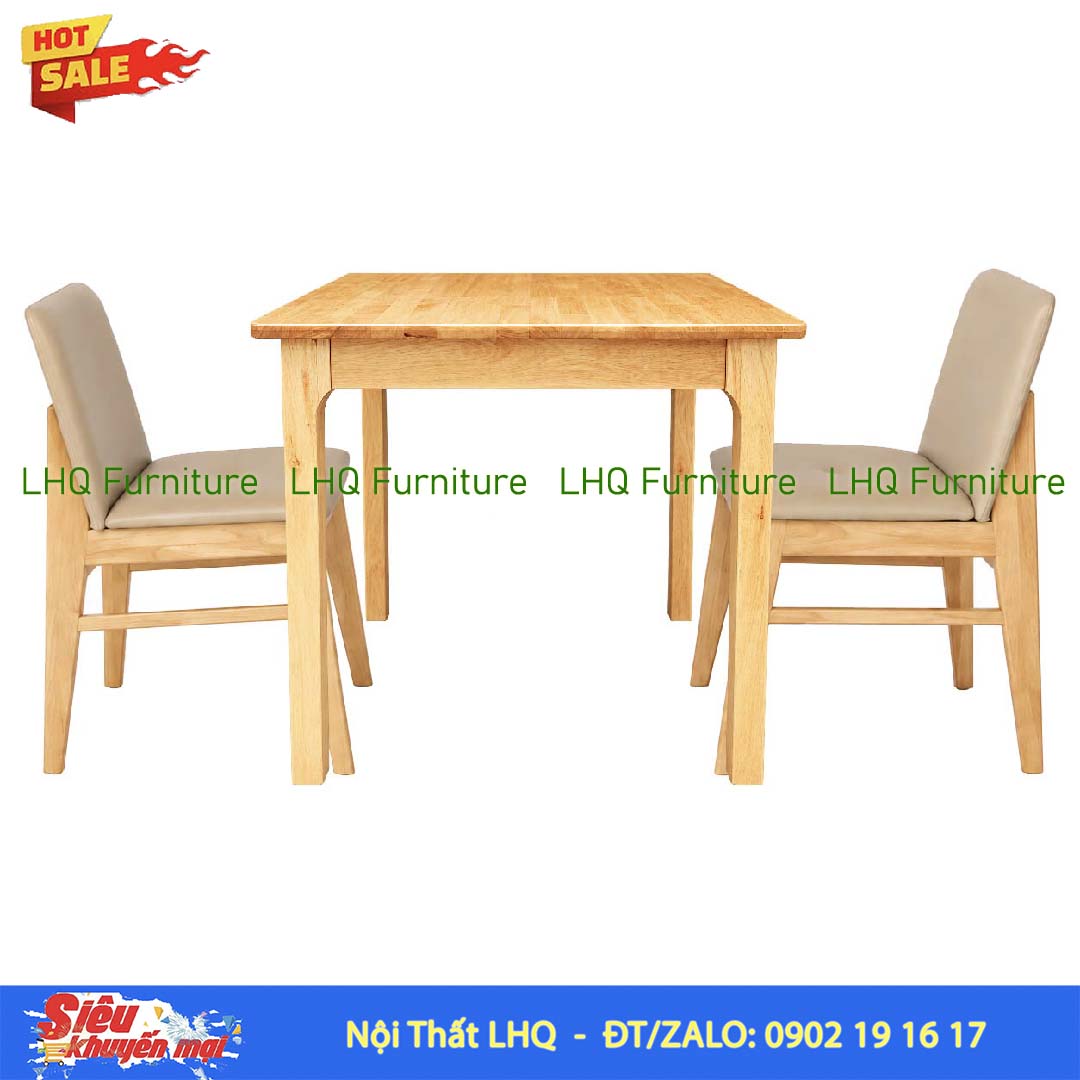 Bộ Bàn 2 Ghế Obama – Bàn Vuông 80cm Gỗ Cao Su