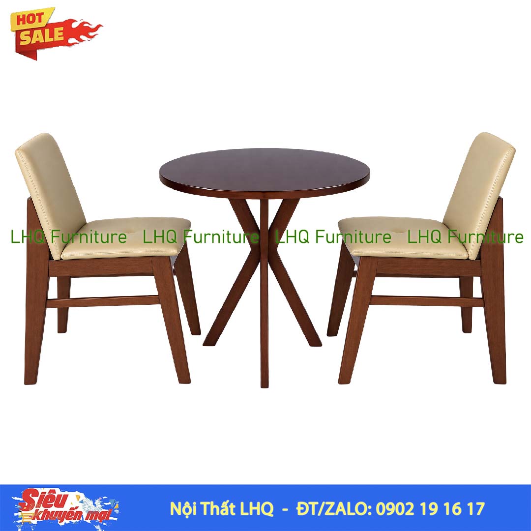 Bộ Bàn 2 Ghế Obama – Bàn Chân Chụm 60cm Gỗ Cao Su Tự Nhiên