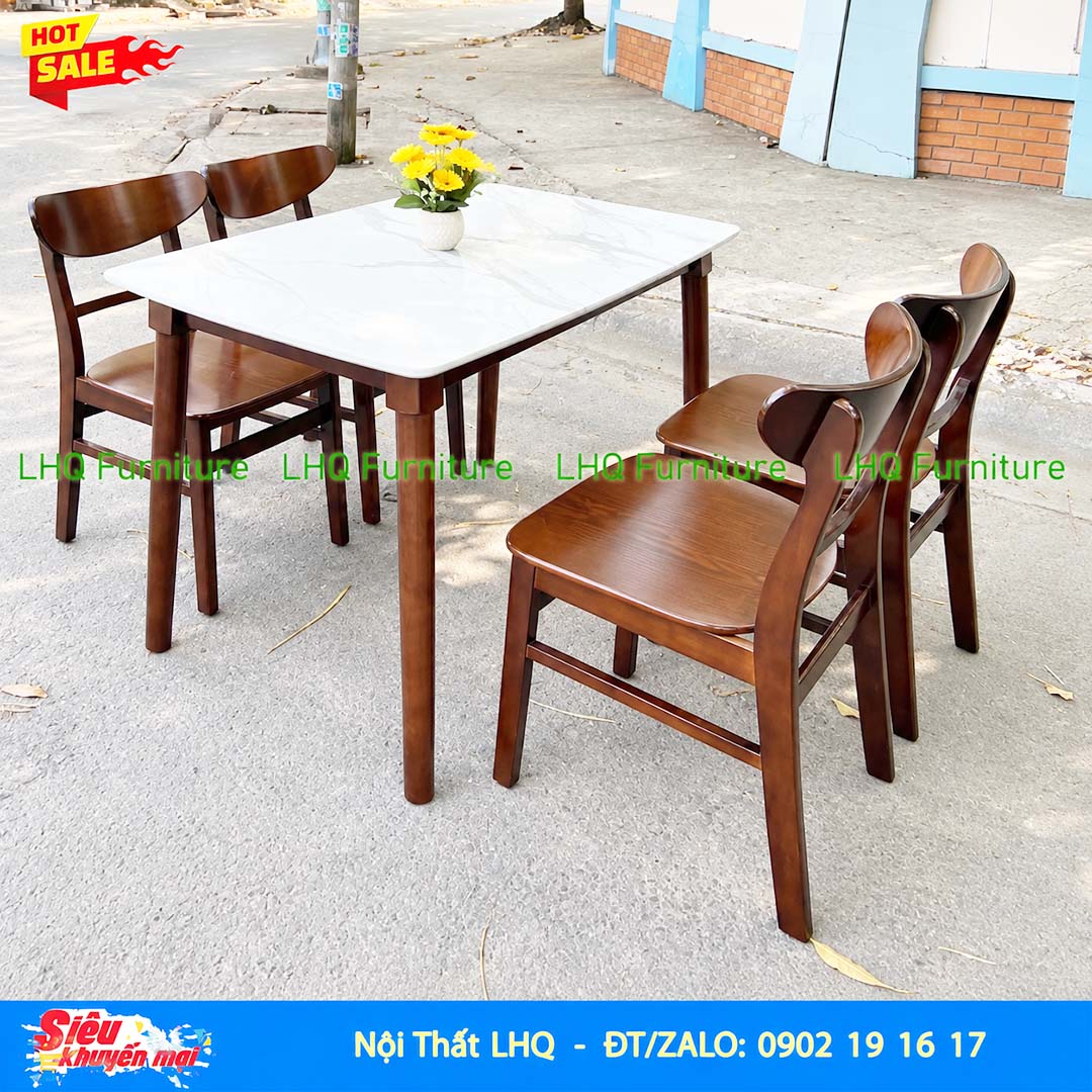Bàn 1m2 giả đá 4 ghế Mango mặt gỗ – Sang trọng, tinh tế