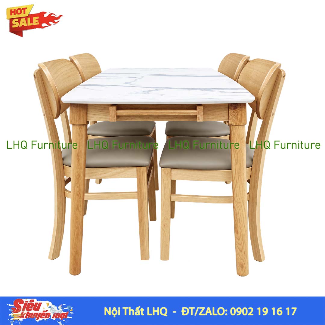 Bộ Bàn Ăn Giả Đá 1m2 4 Ghế Cabin Butter Mặt Nệm