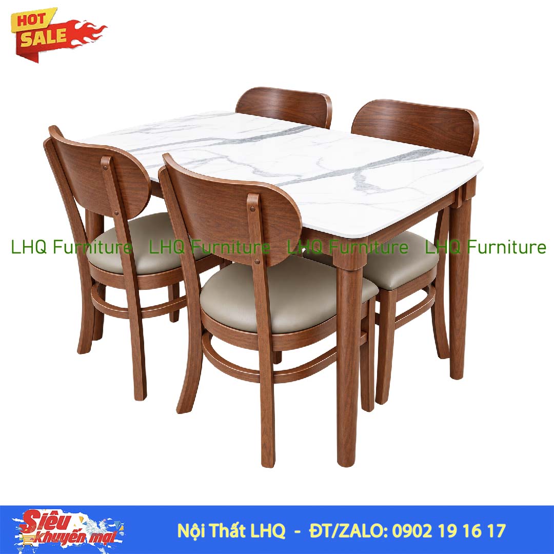 Bộ Bàn Ăn Giả Đá 1m2 4 Ghế Cabin Butter Mặt Nệm