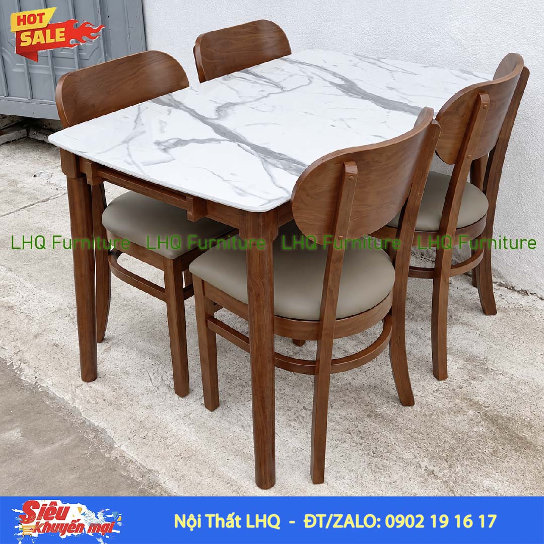 Bộ Bàn Ăn Giả Đá 1m2 4 Ghế Cabin Butter Mặt Nệm