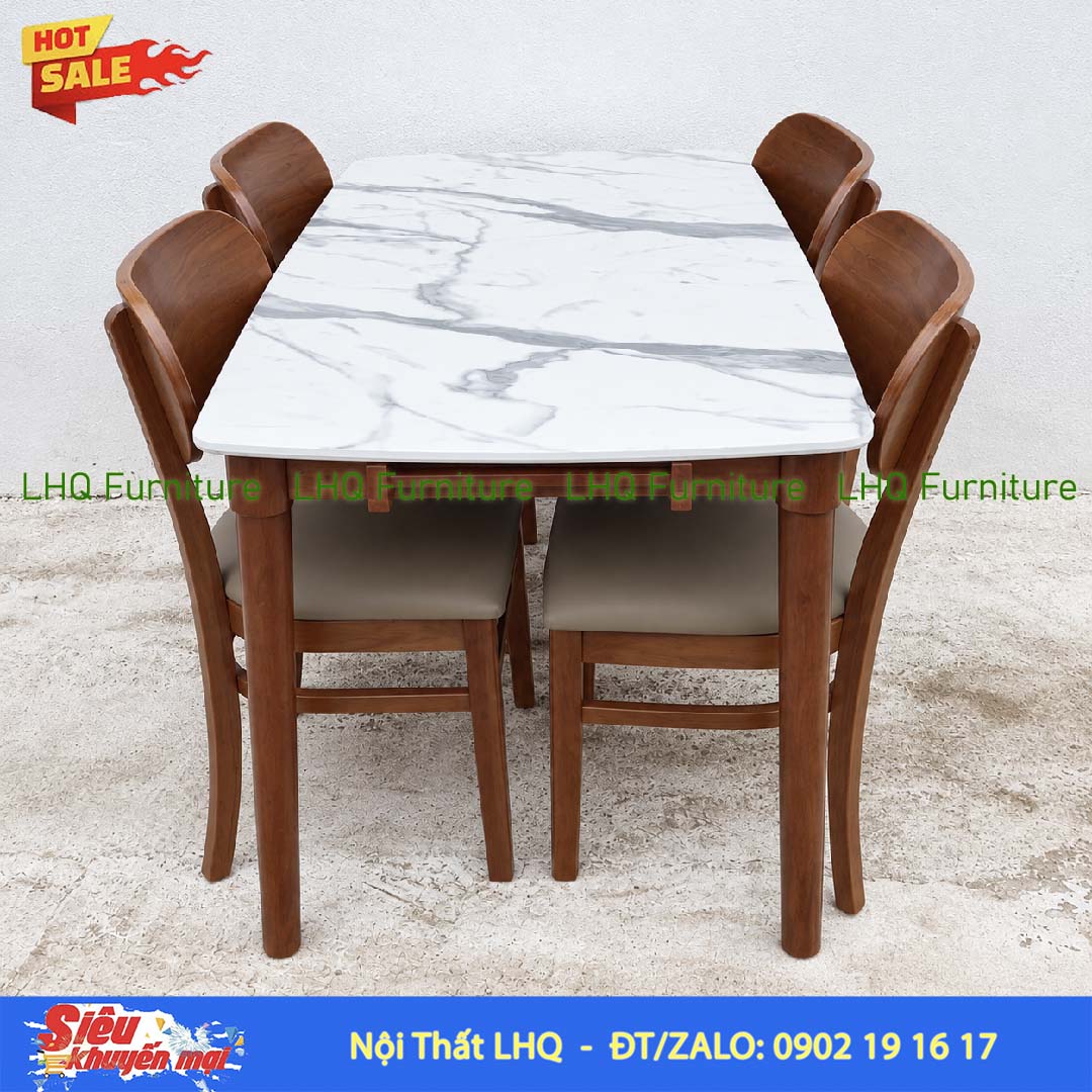 Bộ Bàn Ăn Giả Đá 1m2 4 Ghế Cabin Butter Mặt Nệm