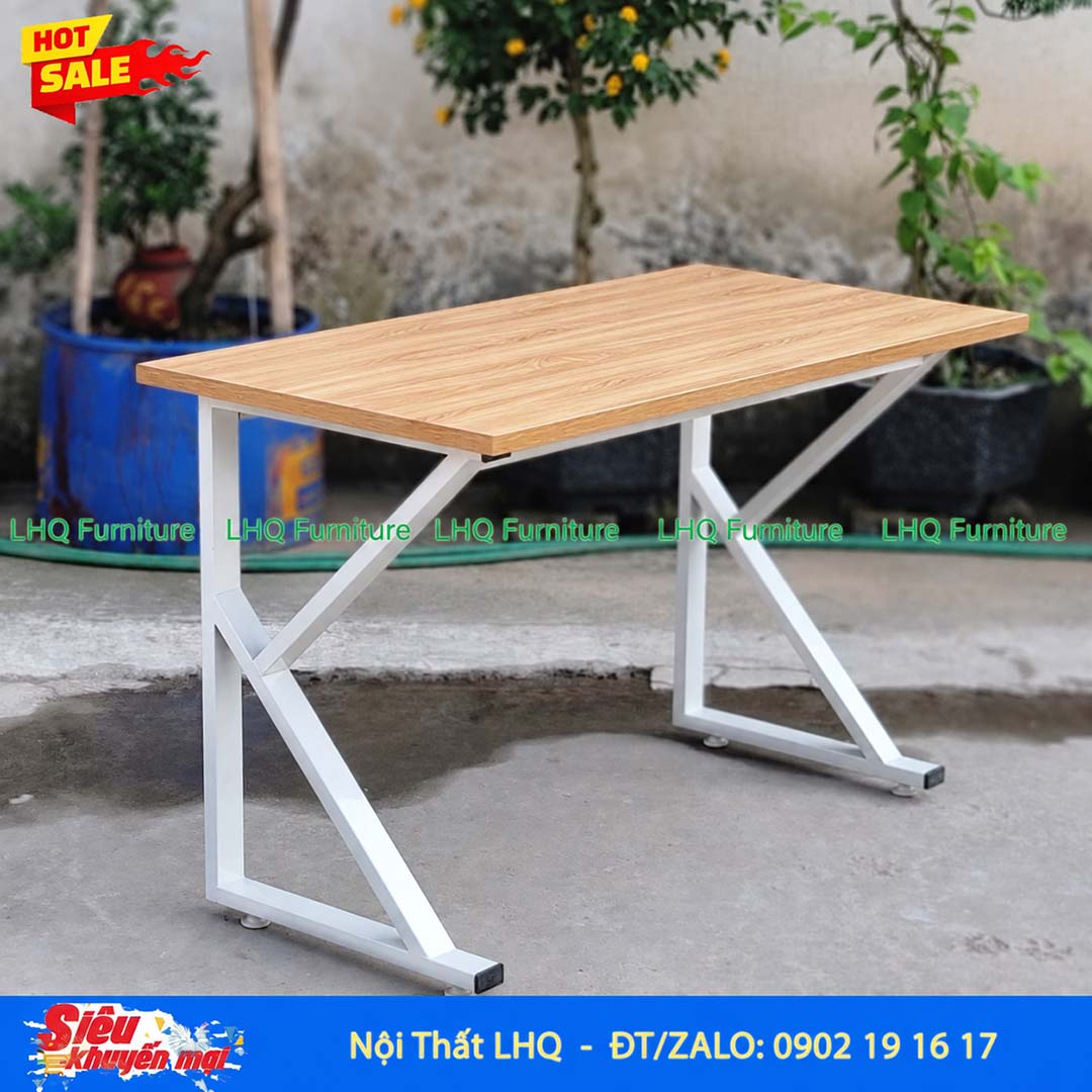 Bàn học khung sắt chữ K 60x100x75cm – Gỗ MDF phủ Melamin chống xước
