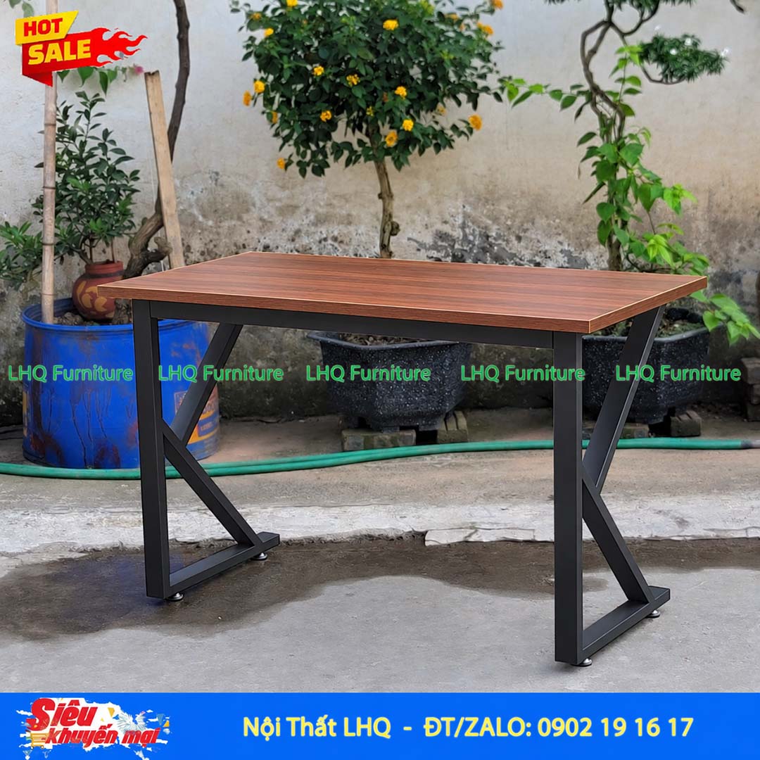 Bàn học khung sắt chữ K 60x100x75cm – Gỗ MDF phủ Melamin chống xước