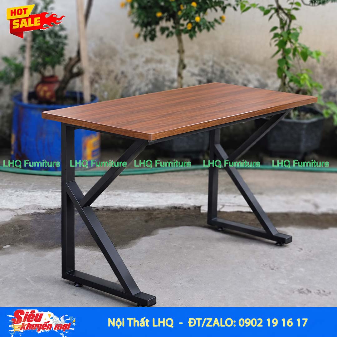 Bàn học khung sắt chữ K 60x100x75cm – Gỗ MDF phủ Melamin chống xước