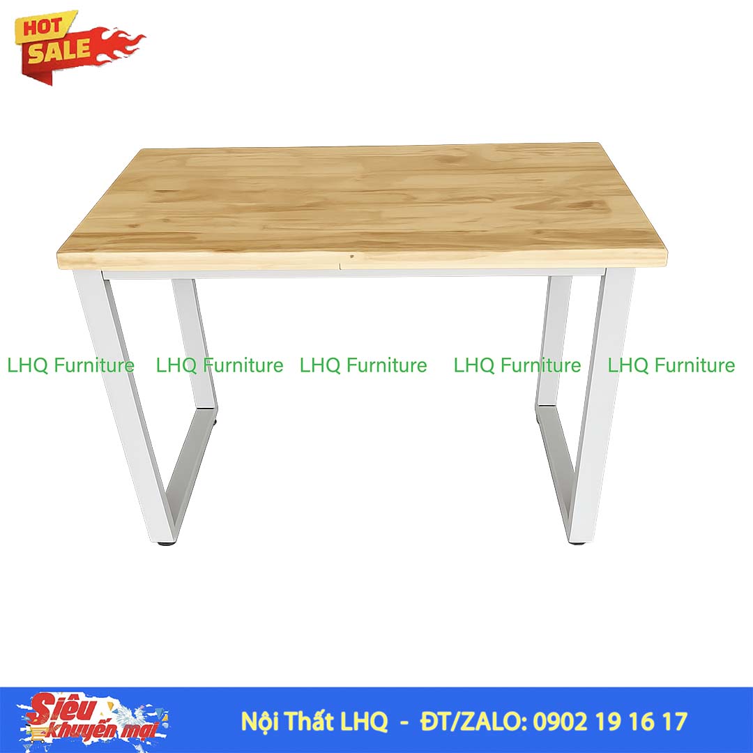Bàn Làm Việc Chân Sắt Đơn 1m2 | Gỗ Cao Su Hiện Đại, Chắc Chắn