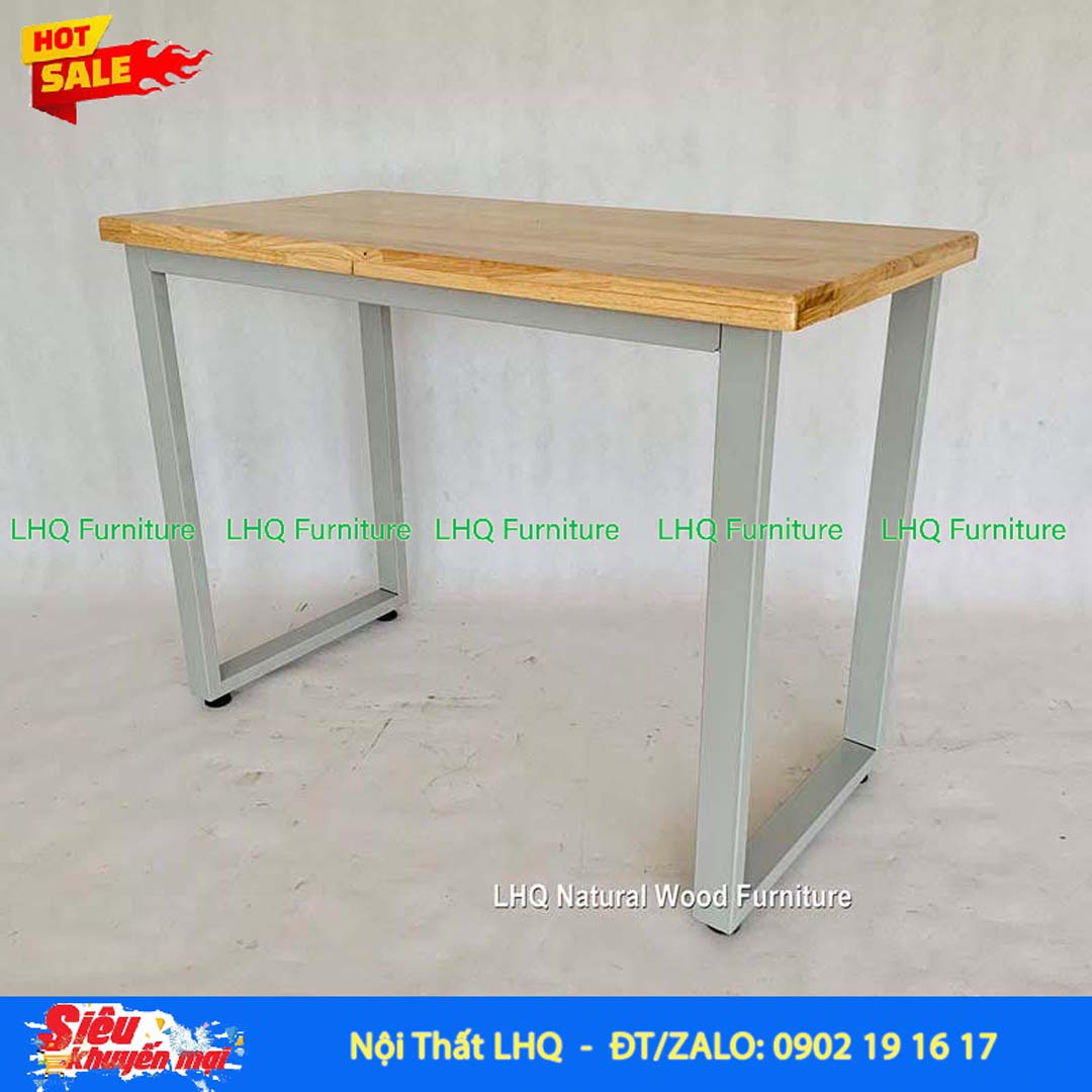 Bàn Làm Việc Chân Sắt Đơn 1m2 | Gỗ Cao Su Hiện Đại, Chắc Chắn