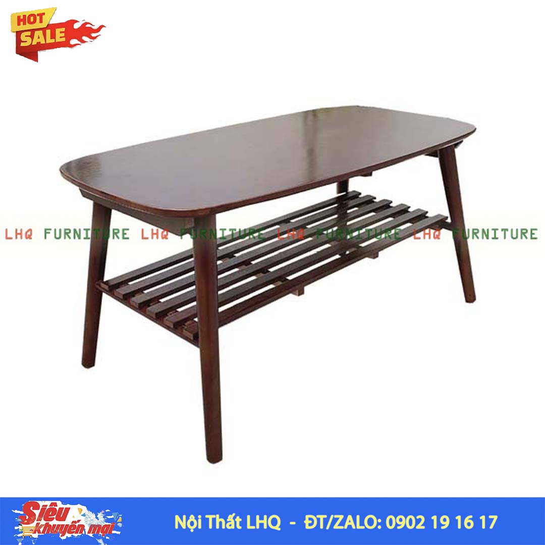 Bàn Sofa Gỗ Cao Su 2 Tầng Hiện Đại, Gấp Gọn
