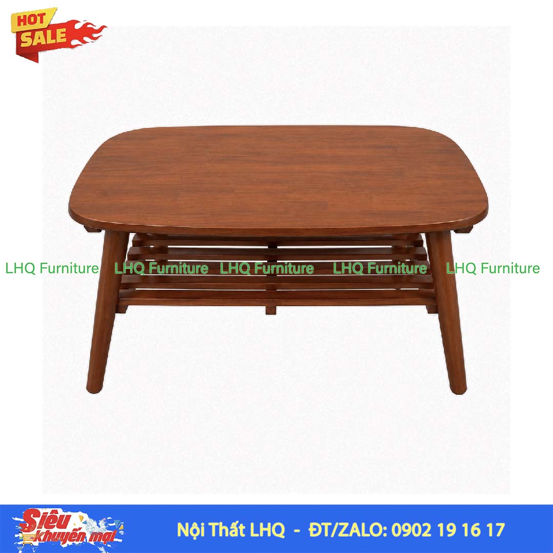 Bàn Trà Nhật 2 Tầng Gỗ Cao Su Gấp Gọn Hiện Đại