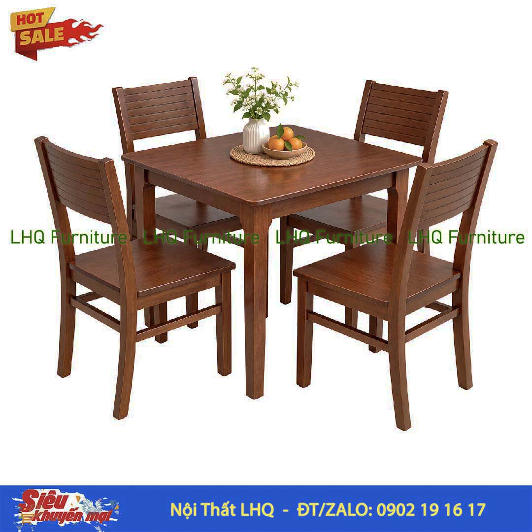 Bộ bàn ăn 4 ghế Cherry – Gỗ cao su tự nhiên, thiết kế tinh tế