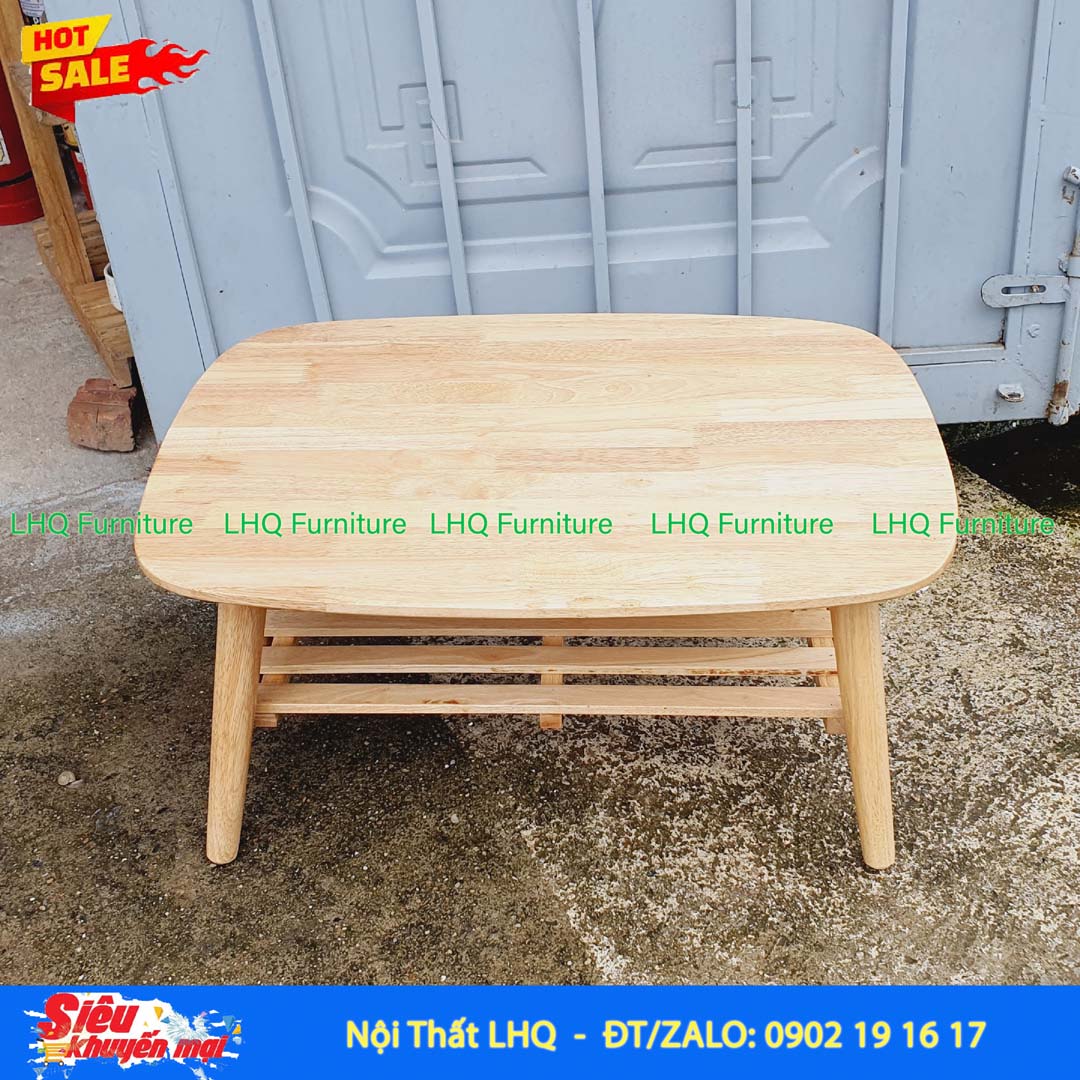 Bàn Trà Nhật 2 Tầng Gỗ Cao Su Gấp Gọn Hiện Đại