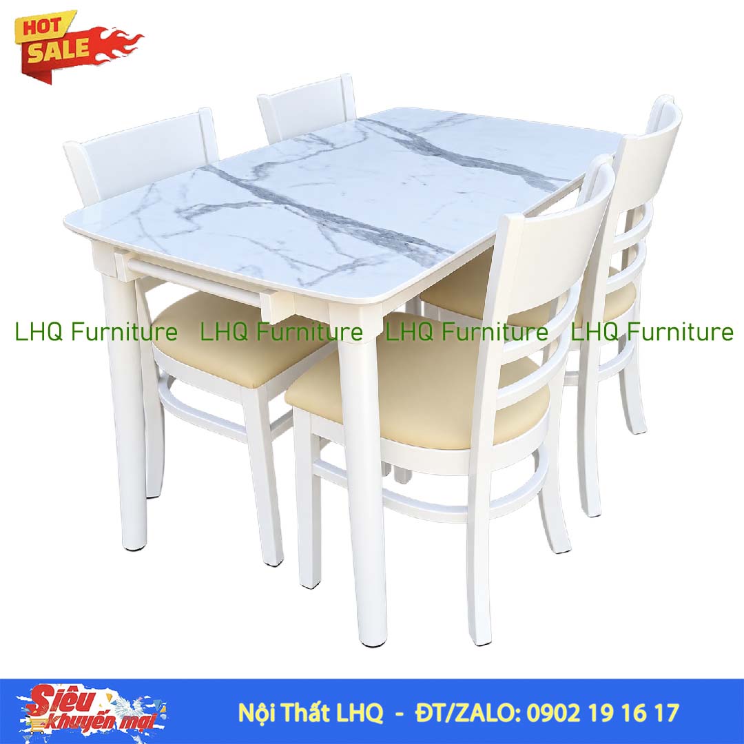 Bộ Bàn Ăn 4 Ghế Cabin Mặt Giả Đá – 3 Màu Tự Nhiên, Walnut, Trắng