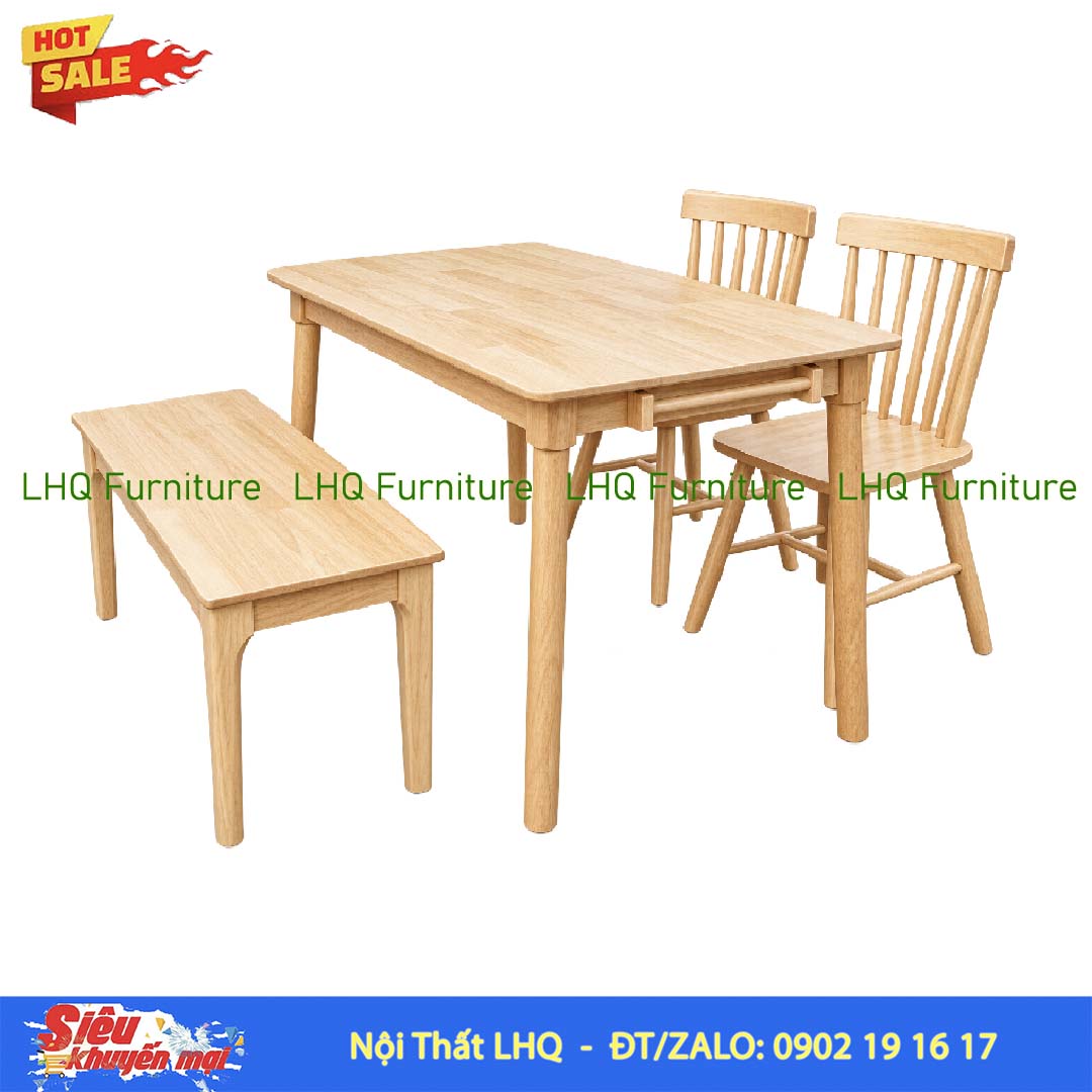 Bộ bàn ăn 2 ghế Song Tiện 1 ghế Bench bàn 1m2