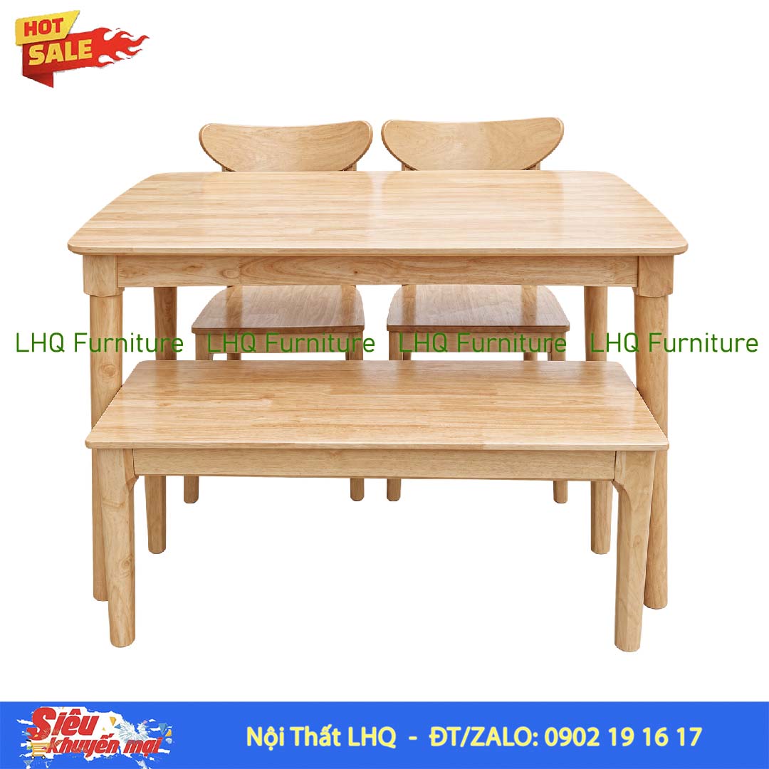 Bộ Bàn 1m2 2 Ghế Panda + 1 Bench Mặt Gỗ – Gọn Đẹp Cho Gia Đình