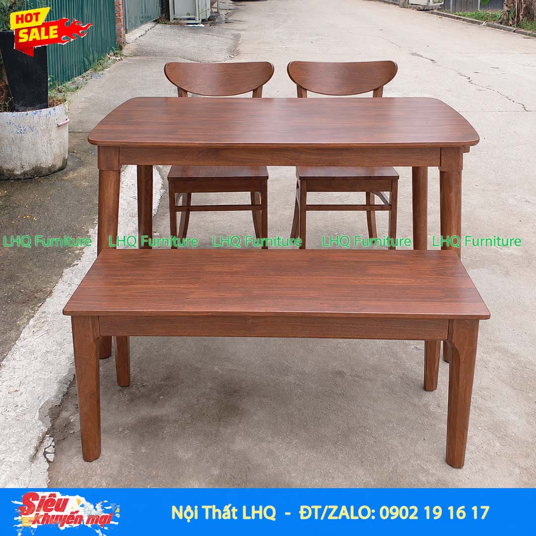 Bộ Bàn 1m2 2 Ghế Panda + 1 Bench Mặt Gỗ – Gọn Đẹp Cho Gia Đình