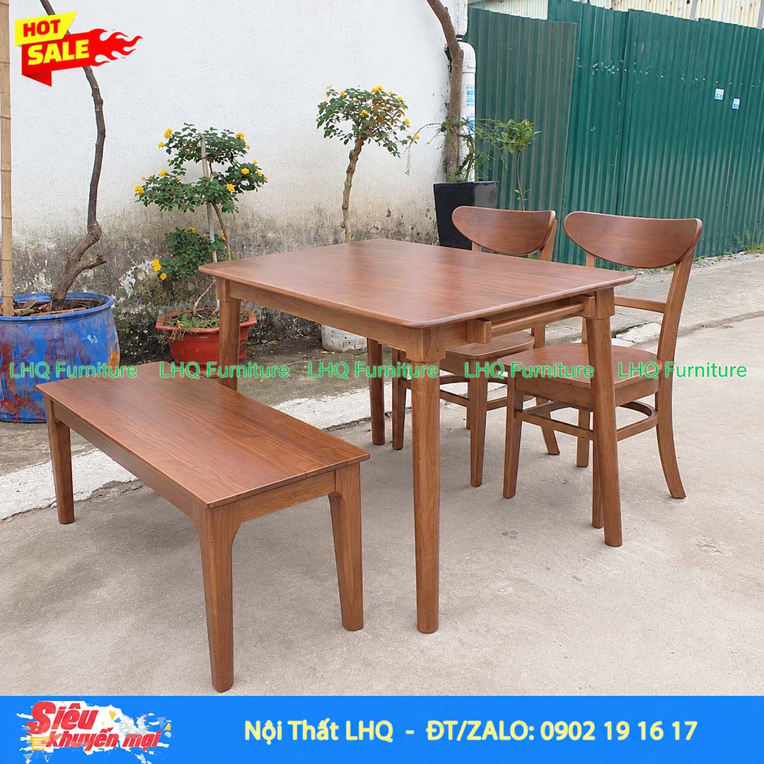 Bộ Bàn 1m2 2 Ghế Panda + 1 Bench Mặt Gỗ – Gọn Đẹp Cho Gia Đình