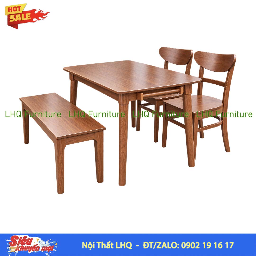 Bộ Bàn 1m2 2 Ghế Panda + 1 Bench Mặt Gỗ – Gọn Đẹp Cho Gia Đình