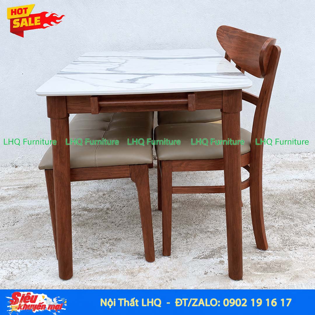Bộ Bàn 1m2 Giả Đá 2 Ghế Panda + 1 Bench Mặt Nệm