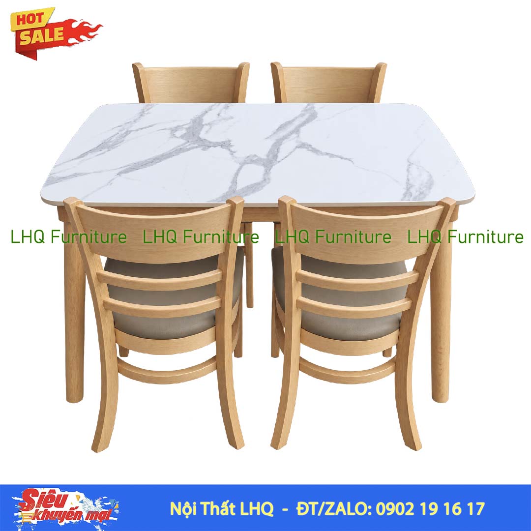 Bộ Bàn Ăn 4 Ghế Cabin Mặt Giả Đá – 3 Màu Tự Nhiên, Walnut, Trắng
