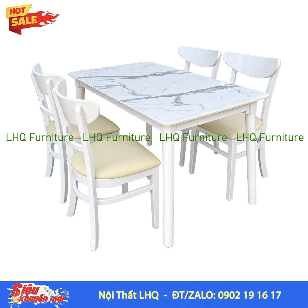 Bộ Bàn Ăn 1m2 Giả Đá 4 Ghế Panda – 3 Màu Tự Nhiên, Walnut, Trắng