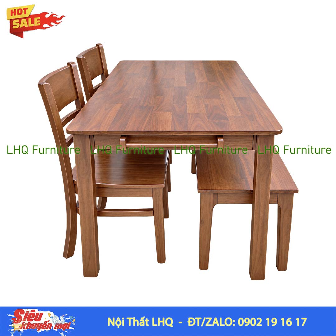 Bộ bàn ăn 1m2 gỗ 2 ghế Cabin 1 ghế Bench – Gọn đẹp cho không gian nhỏ
