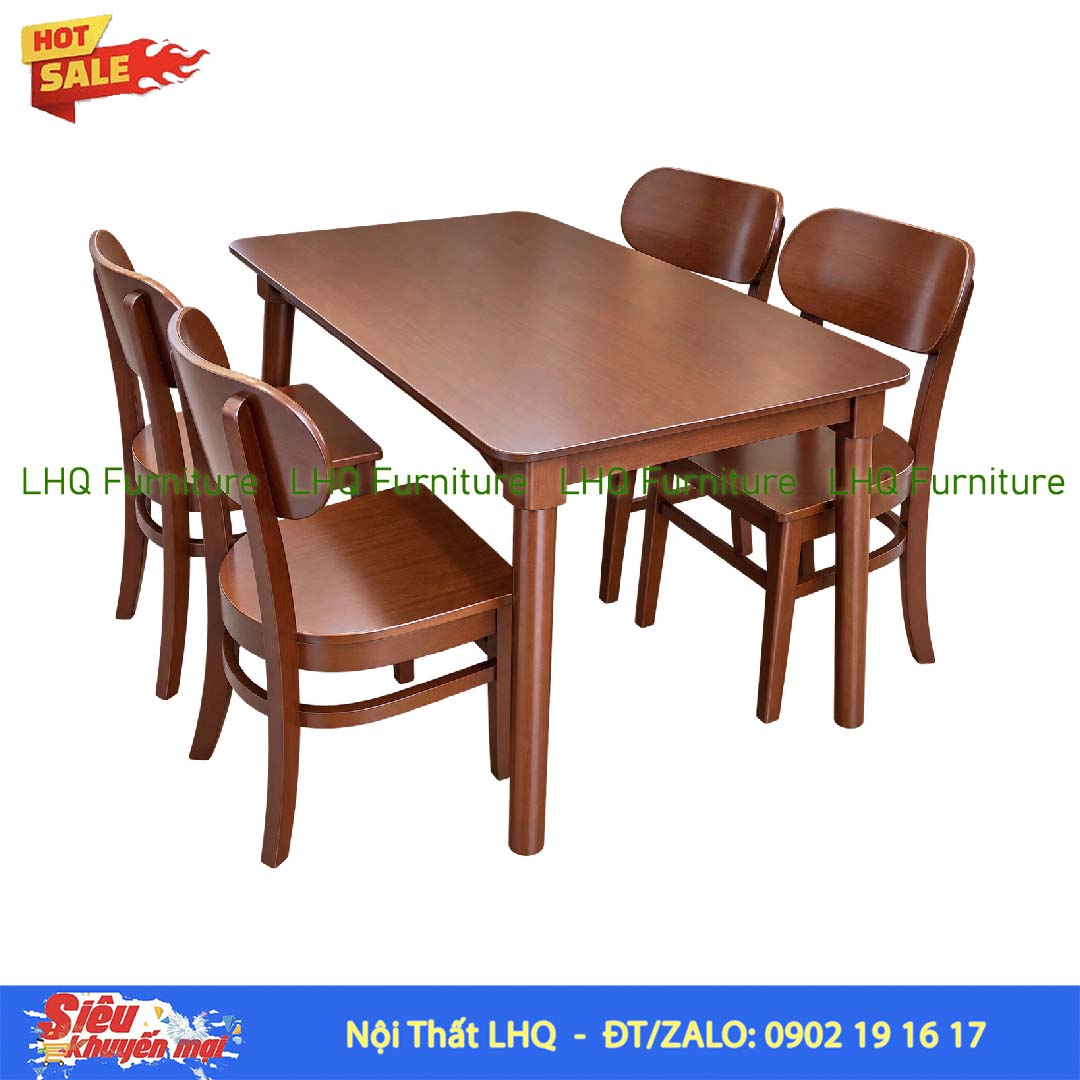 Bộ bàn ăn Butter 4 ghế mặt gỗ bàn 1m2 – Màu tự nhiên, Walnut