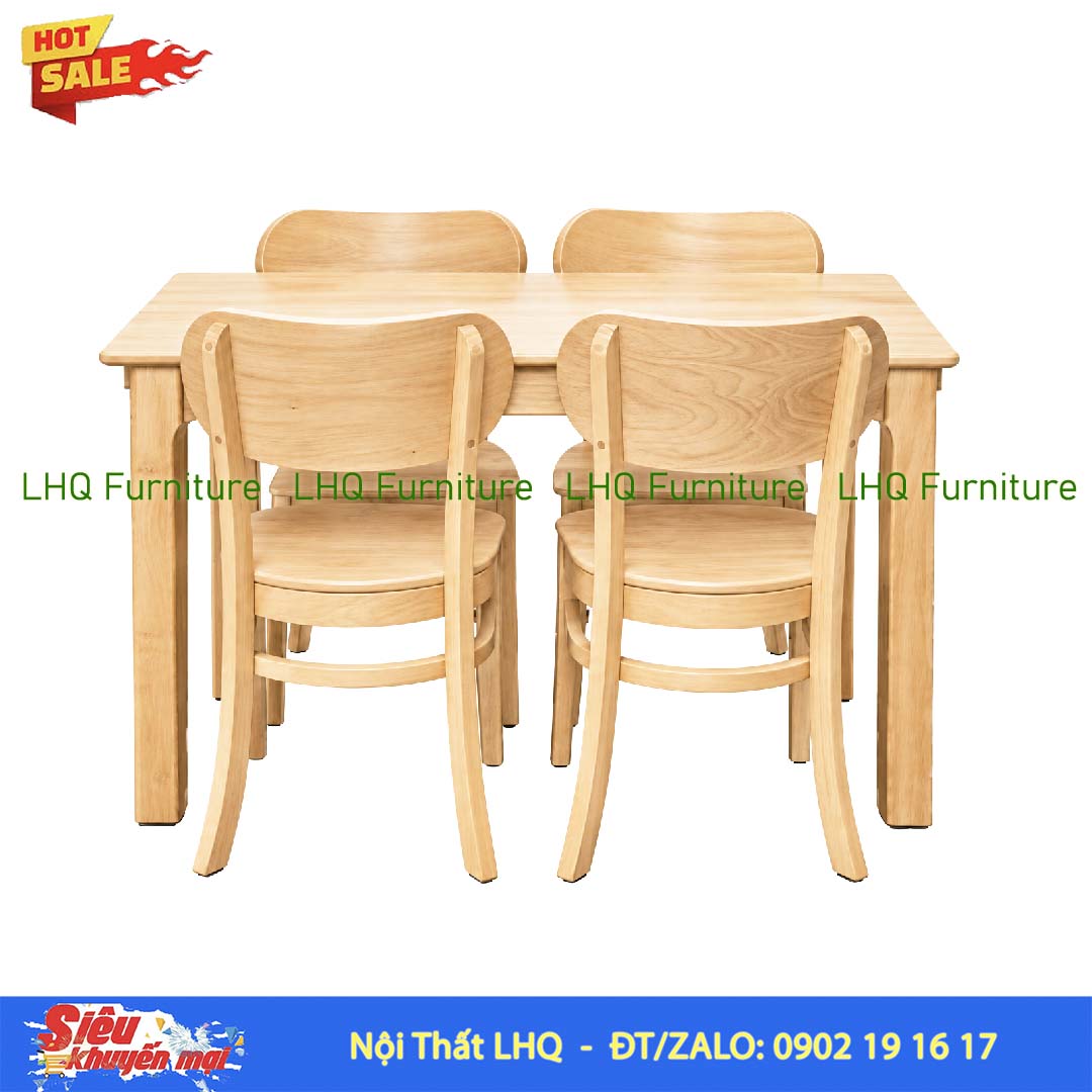Bộ bàn ăn Butter 4 ghế mặt gỗ bàn 1m2 – Màu tự nhiên, Walnut
