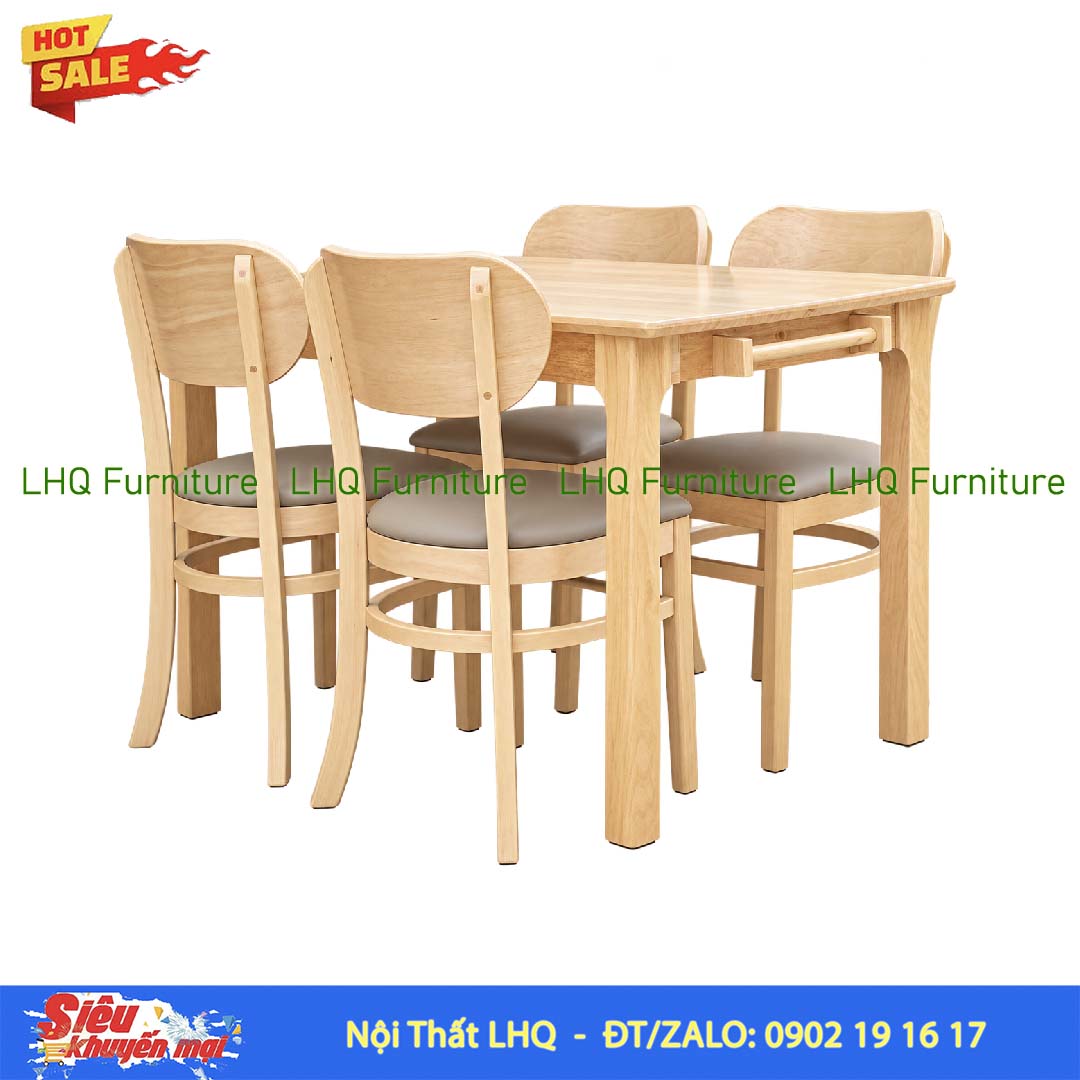 Bộ bàn ăn chân vuông 1m2 4 ghế Cabin Butter mặt nệm