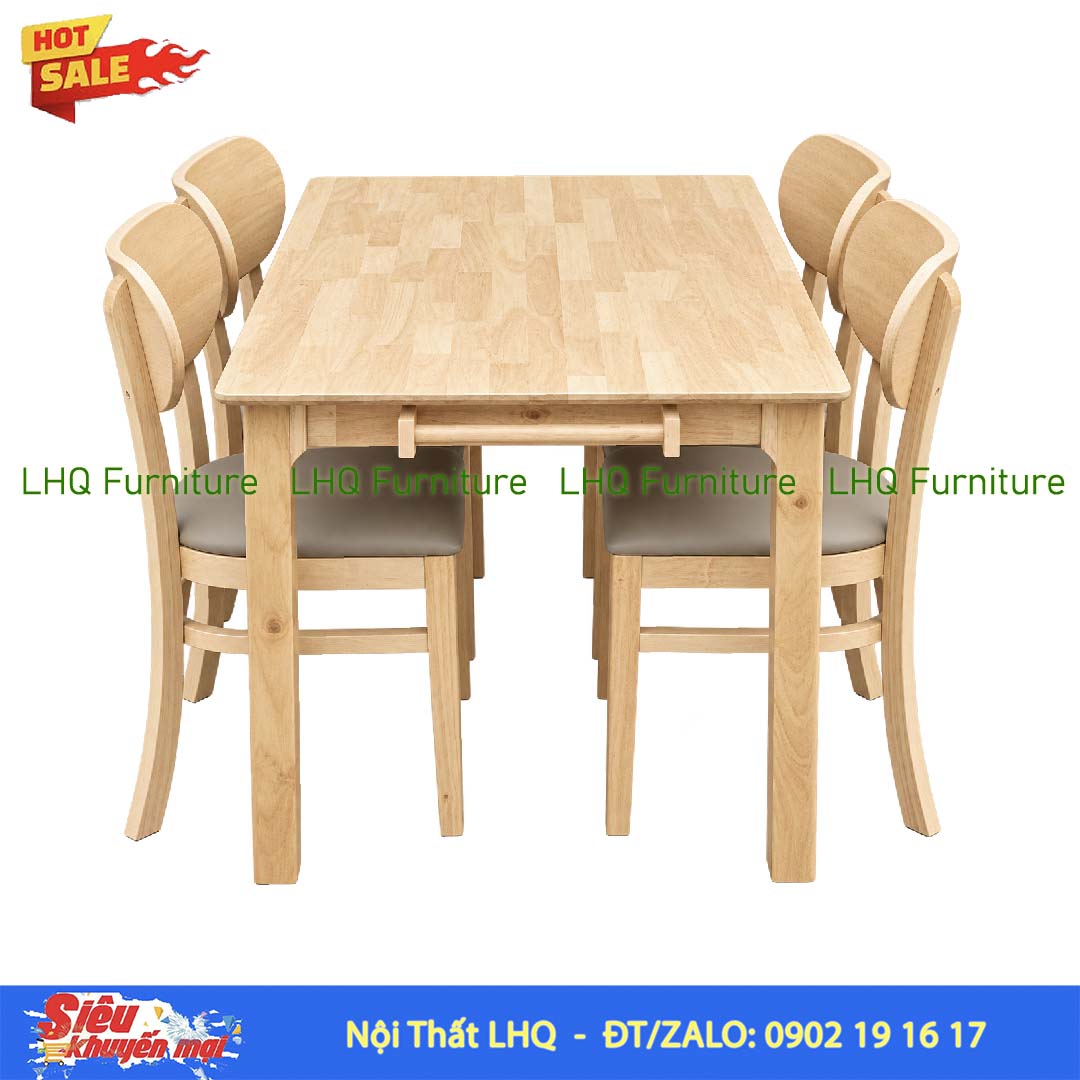Bộ bàn ăn chân vuông 1m2 4 ghế Cabin Butter mặt nệm