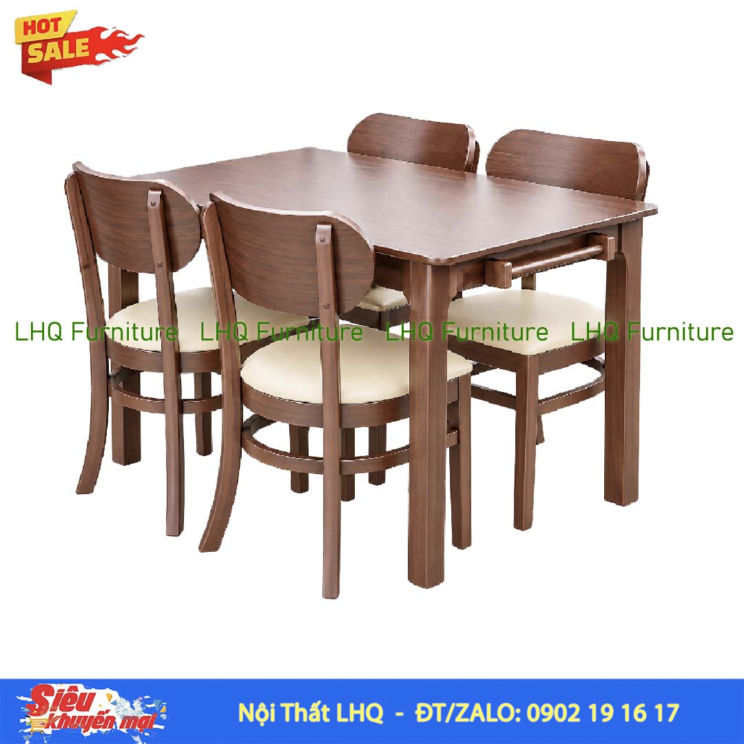 Bộ bàn ăn chân vuông 1m2 4 ghế Cabin Butter mặt nệm