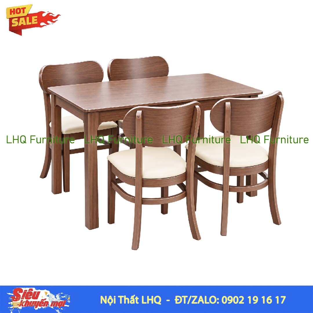 Bộ bàn ăn chân vuông 1m2 4 ghế Cabin Butter mặt nệm
