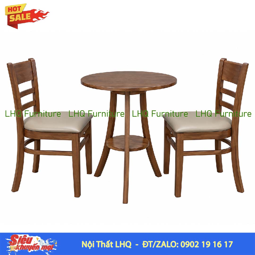 Bộ Bàn 2 Ghế Cabin – Bàn 2 Tầng Vuông 60cm Màu Tự Nhiên & Walnut