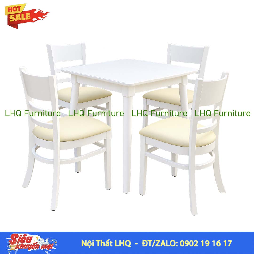 Bộ Bàn Ăn Vuông 80 4 Ghế Cabin – Gỗ Cao Su Tự Nhiên