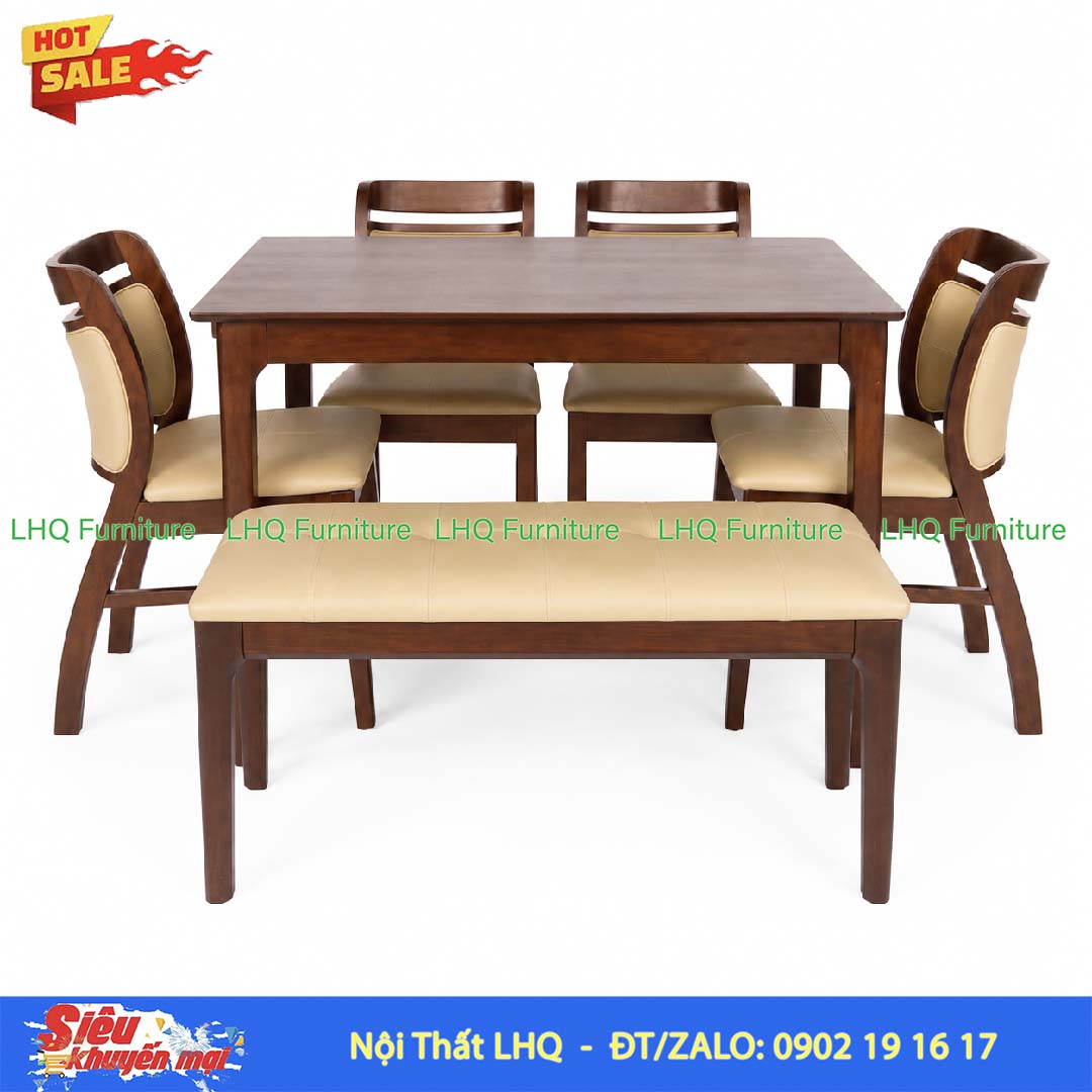 Bộ bàn ghế ăn Ashley 6 chỗ ngồi gỗ cao su