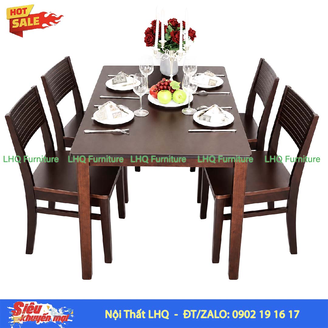 Bộ Bàn Ghế Ăn Cherry 4 Ghế Gỗ Cao Su Tự Nhiên