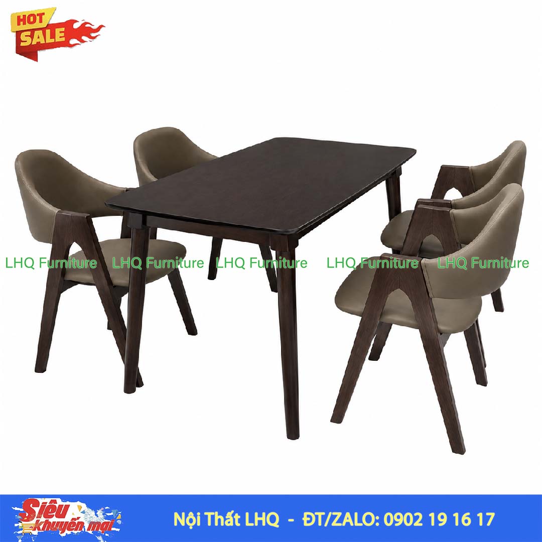 Bàn Ghế Ăn Chữ A 04 Gỗ Cao Su Tự Nhiên 4 Ghế