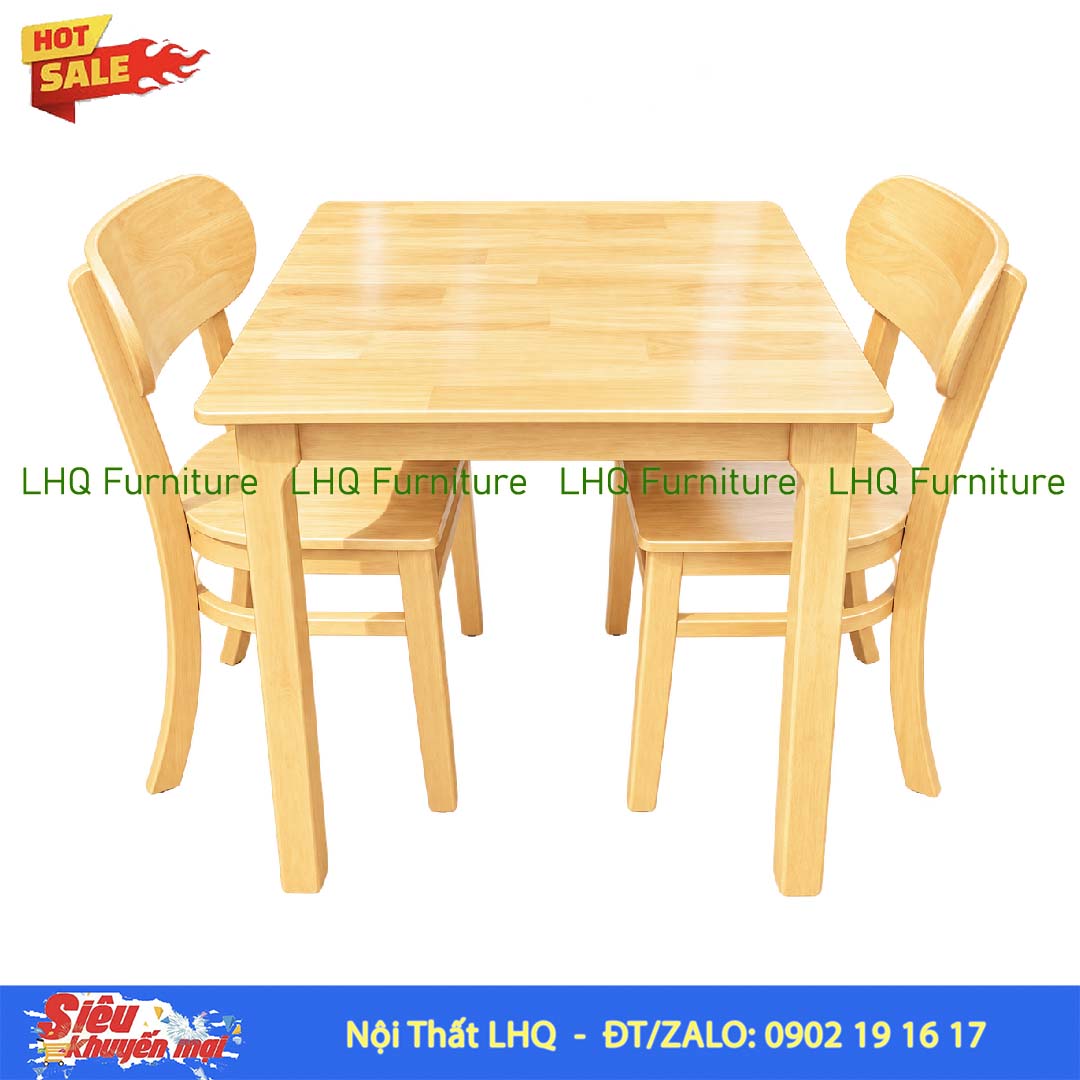Bộ Bàn Butter 2 Ghế Mặt Gỗ – Bàn Vuông 80cm