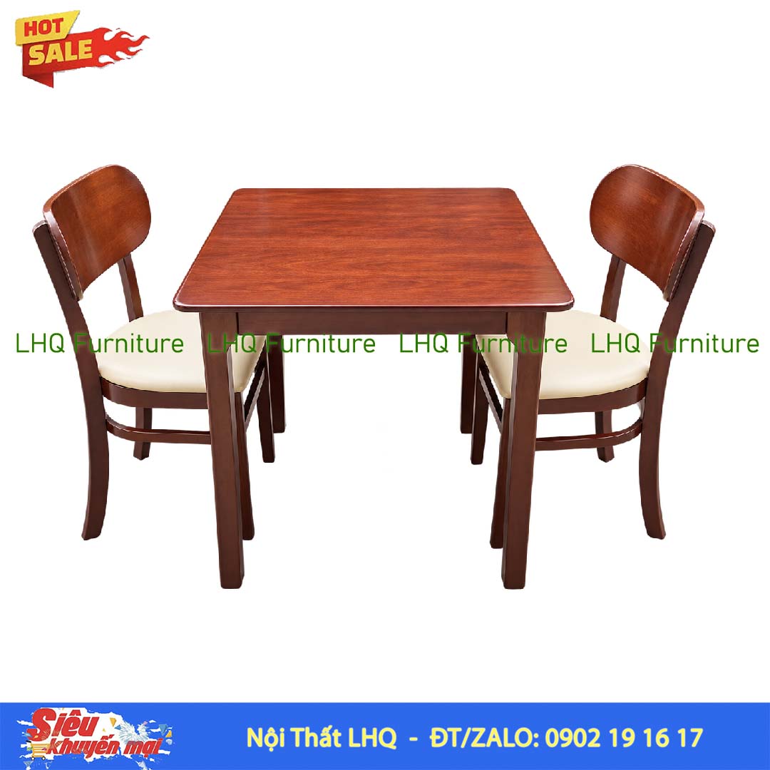 Bộ Bàn Butter 2 Ghế Nệm – Bàn Vuông 80cm Màu Tự Nhiên
