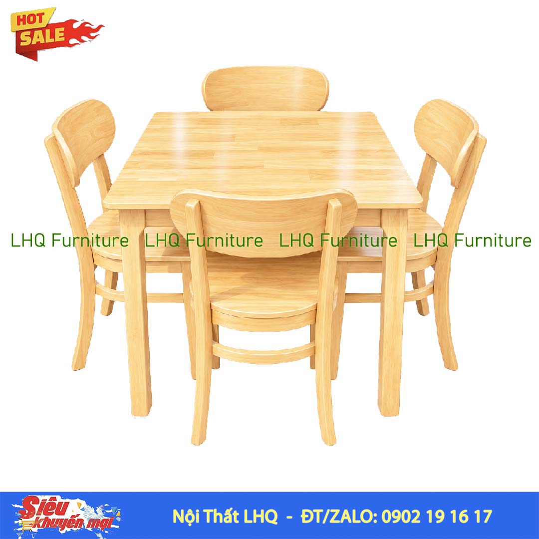 Bộ bàn ăn Butter 4 ghế mặt gỗ – Bàn vuông 80cm